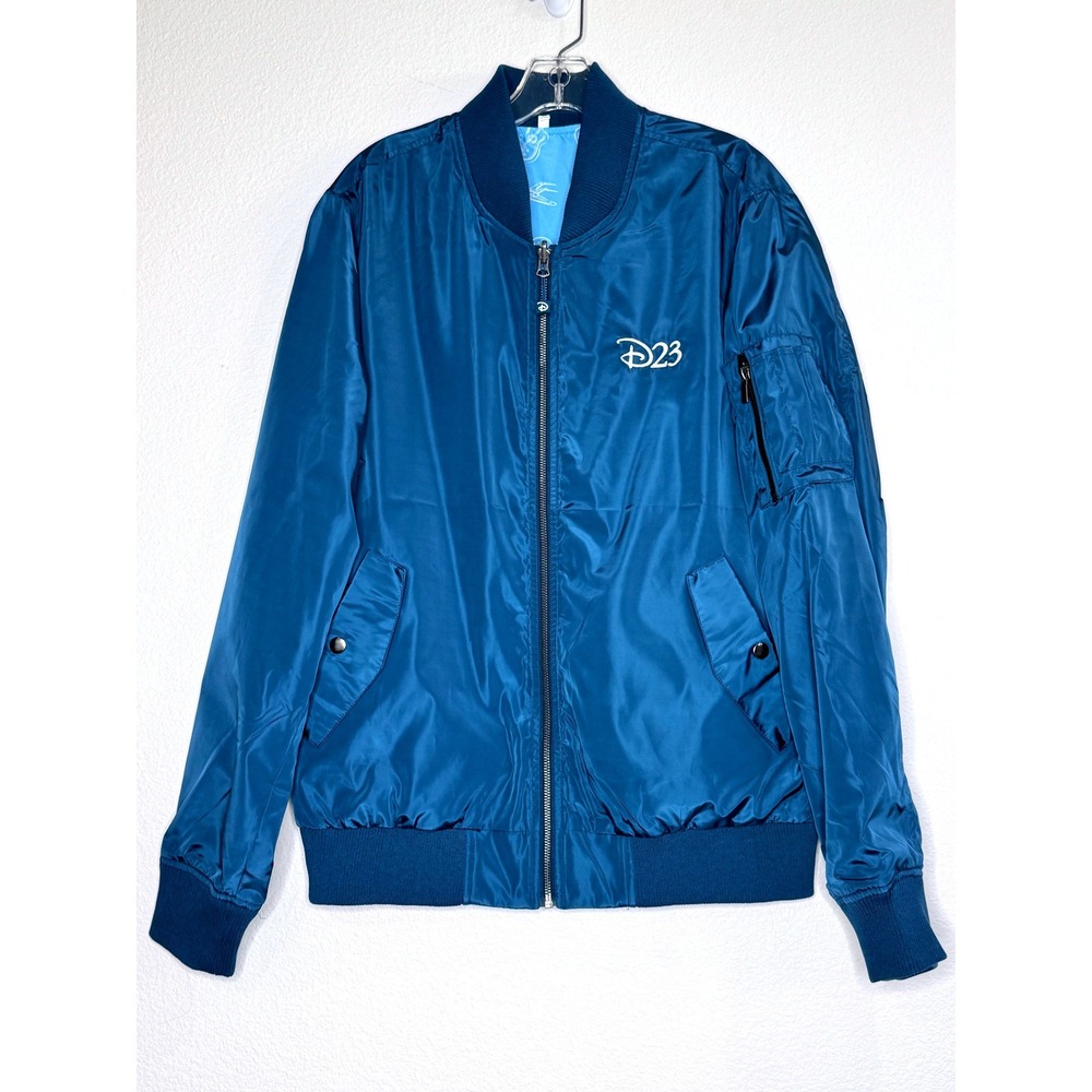 D23 Reversible Bomber Jacket Medium Official Disney Fan Club Gear Navy Blue NWOT